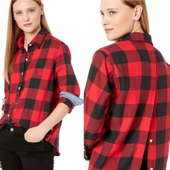 Levi's Ultimate Boyfriend Button Back Shirt‎ Women's Medium Red Buffalo Plaid - Picture 1 of 13